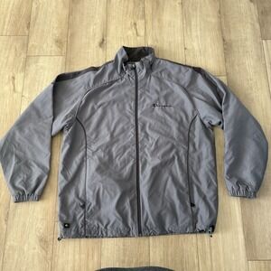 Champion Jacket Mens Large Gray Full Zip Up Track Sweater Sweatshirt Spell Out